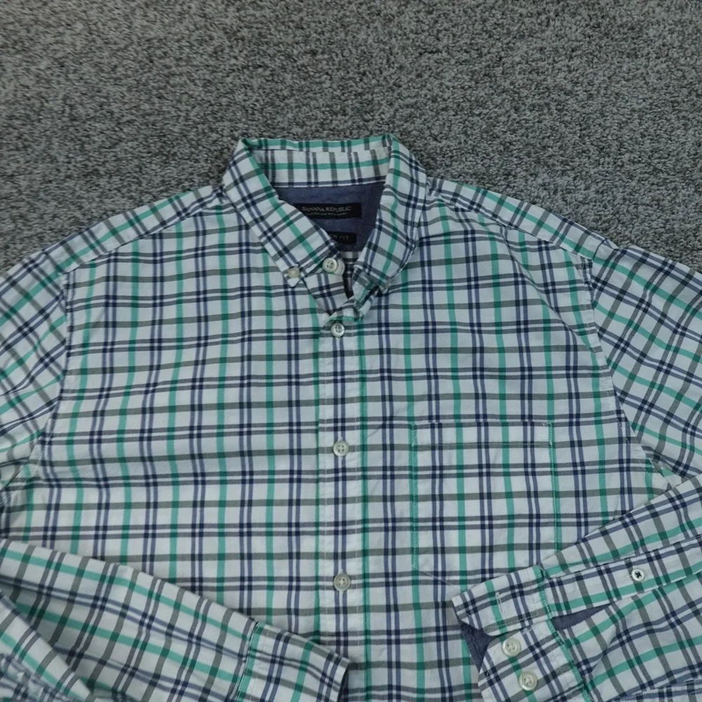 Banana Republic Shirt Mens M Green Plaid Button Up Long Sleeve Check Preppy Top